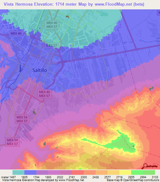 Vista Hermosa,Mexico Elevation Map