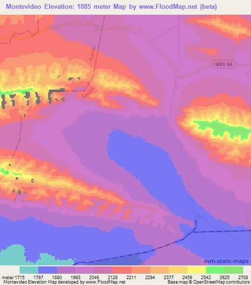 Montevideo,Mexico Elevation Map