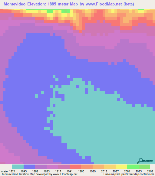 Montevideo,Mexico Elevation Map