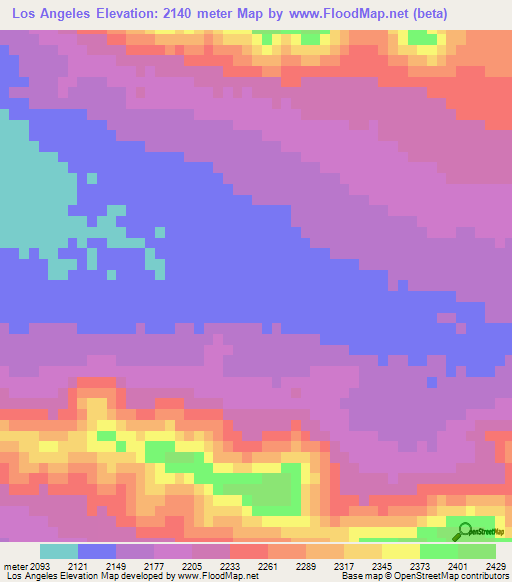 Los Angeles,Mexico Elevation Map