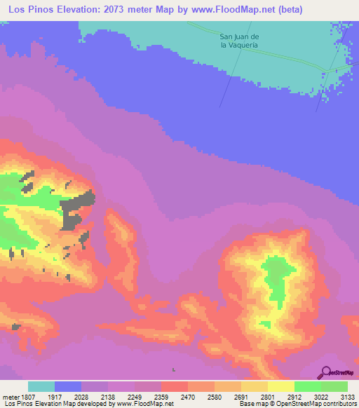 Los Pinos,Mexico Elevation Map