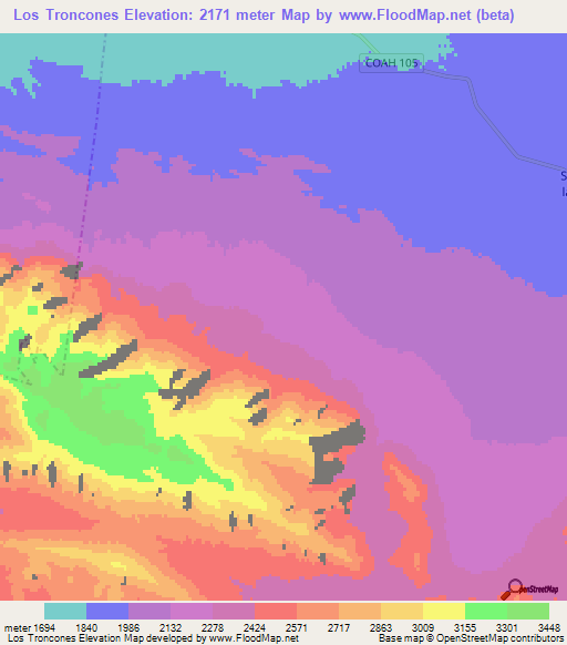 Los Troncones,Mexico Elevation Map