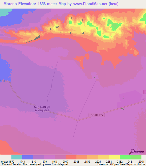 Moreno,Mexico Elevation Map