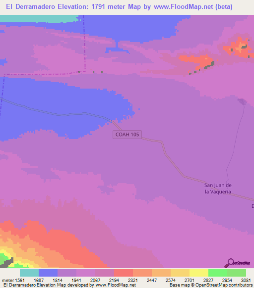 El Derramadero,Mexico Elevation Map