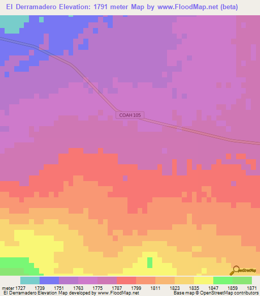 El Derramadero,Mexico Elevation Map