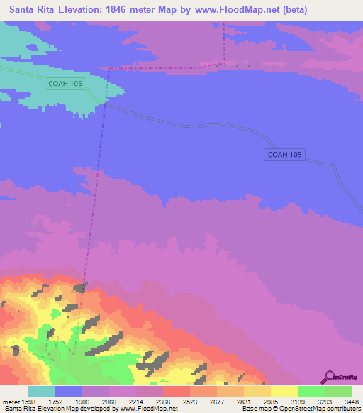 Santa Rita,Mexico Elevation Map