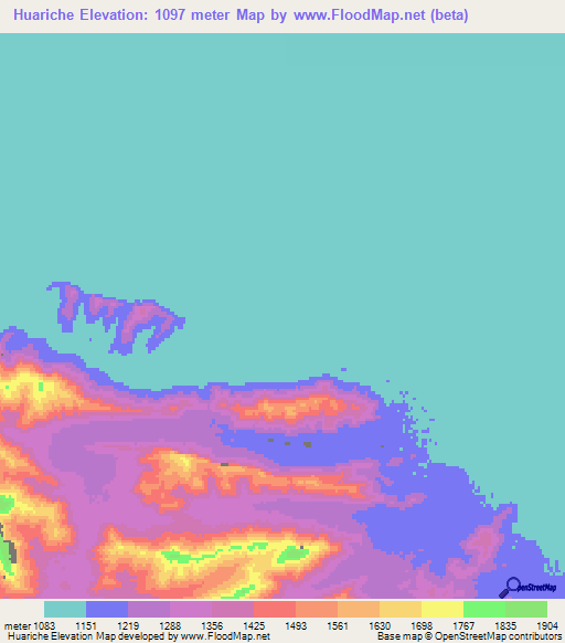 Huariche,Mexico Elevation Map