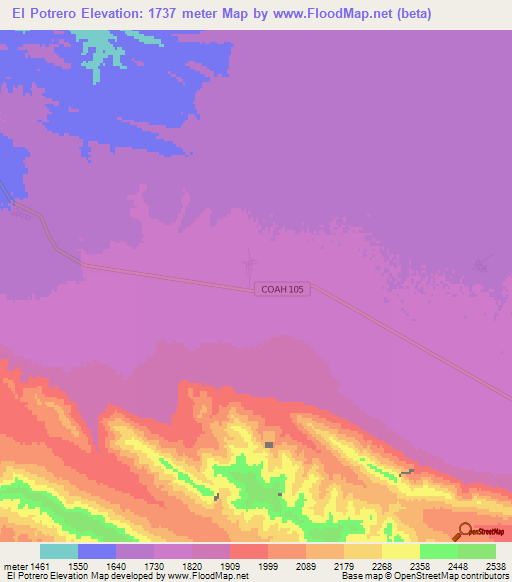 El Potrero,Mexico Elevation Map