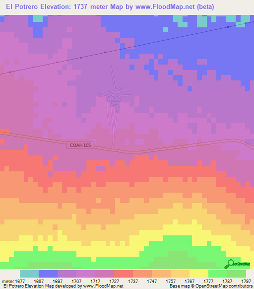 El Potrero,Mexico Elevation Map