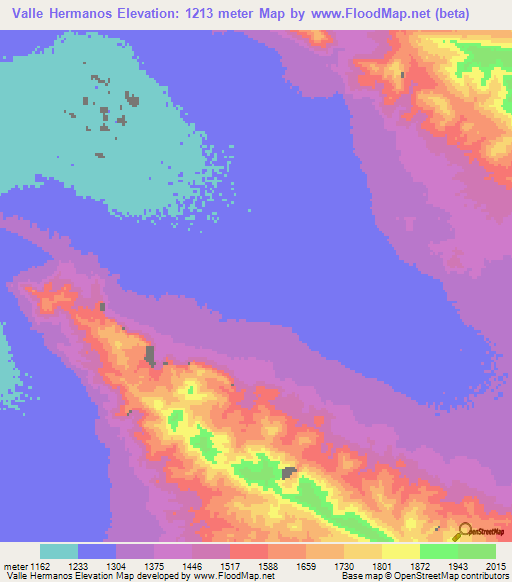 Valle Hermanos,Mexico Elevation Map