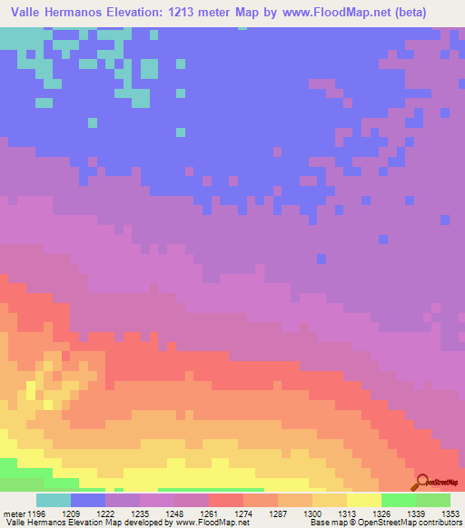 Valle Hermanos,Mexico Elevation Map