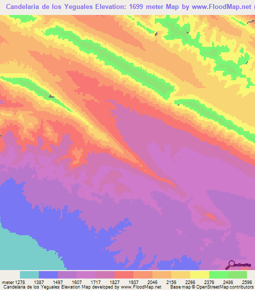 Candelaria de los Yeguales,Mexico Elevation Map