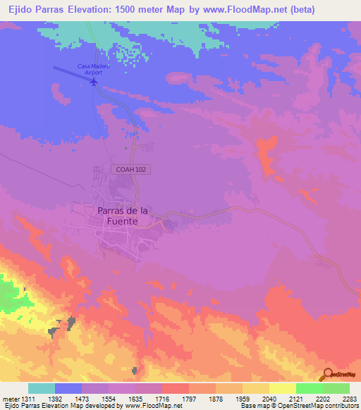 Ejido Parras,Mexico Elevation Map