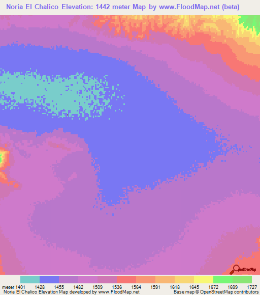 Noria El Chalico,Mexico Elevation Map