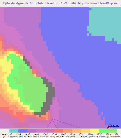 Ojito de Agua de Ahuichila,Mexico Elevation Map