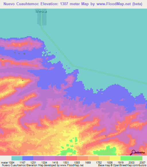 Nuevo Cuauhtemoc,Mexico Elevation Map