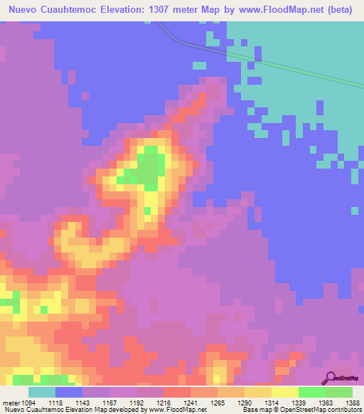 Nuevo Cuauhtemoc,Mexico Elevation Map