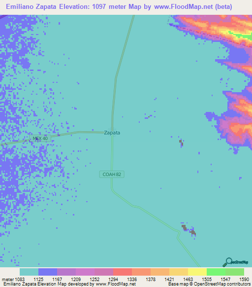 Emiliano Zapata,Mexico Elevation Map