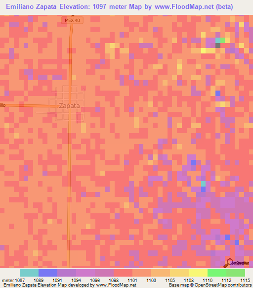 Emiliano Zapata,Mexico Elevation Map