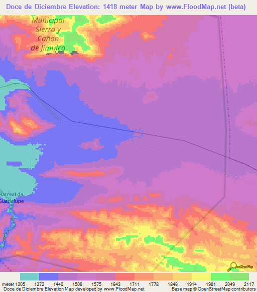 Doce de Diciembre,Mexico Elevation Map