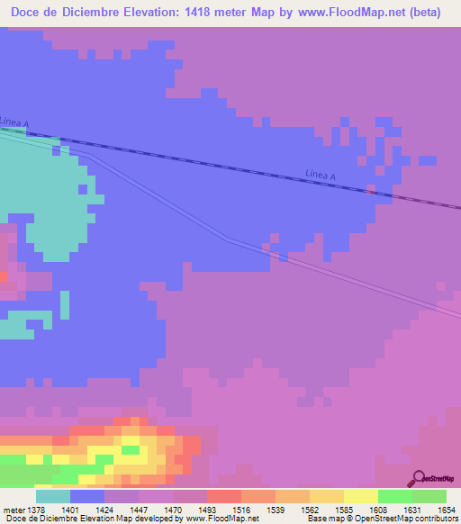 Doce de Diciembre,Mexico Elevation Map