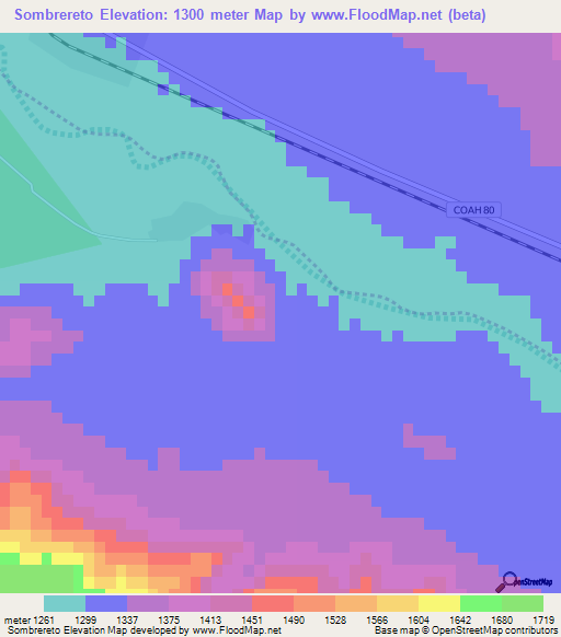 Sombrereto,Mexico Elevation Map