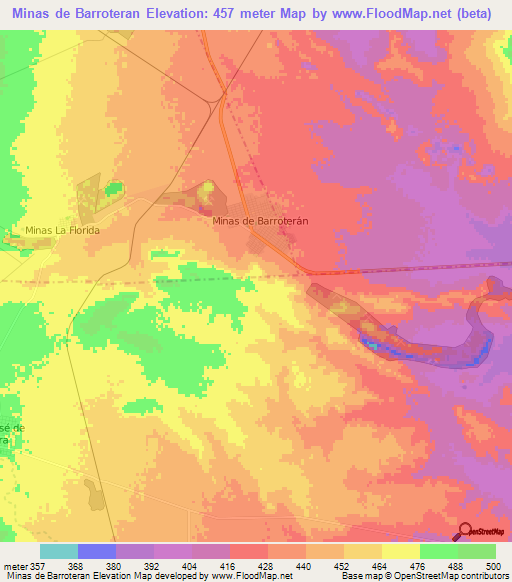 Minas de Barroteran,Mexico Elevation Map