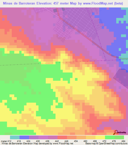 Minas de Barroteran,Mexico Elevation Map