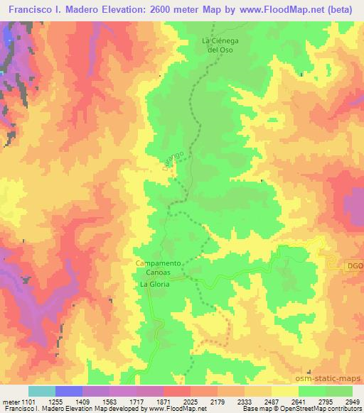 Francisco I. Madero,Mexico Elevation Map