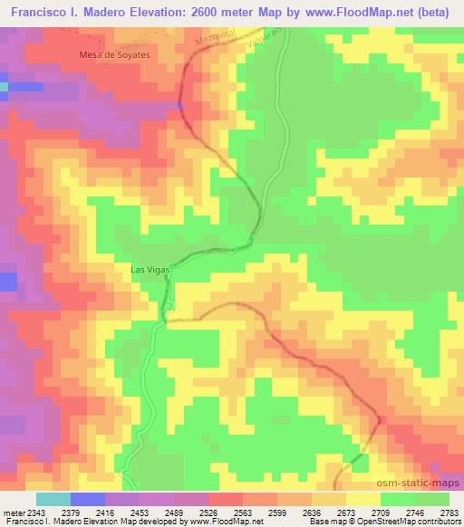 Francisco I. Madero,Mexico Elevation Map
