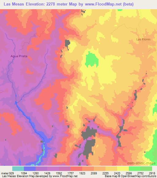 Las Mesas,Mexico Elevation Map