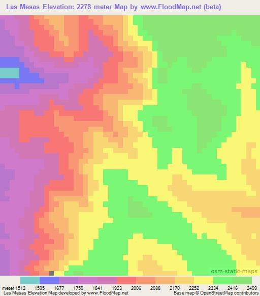 Las Mesas,Mexico Elevation Map