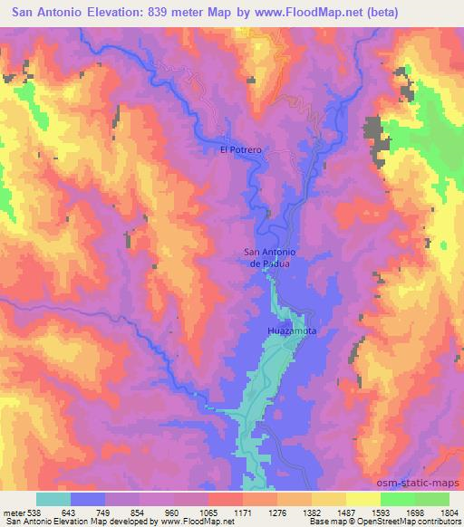 San Antonio,Mexico Elevation Map