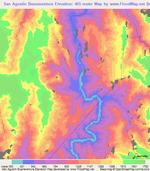 San Agustin Buenaventura,Mexico Elevation Map