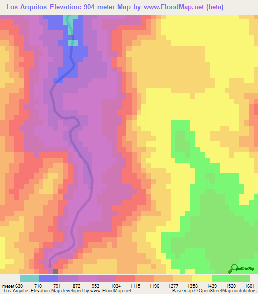 Los Arquitos,Mexico Elevation Map