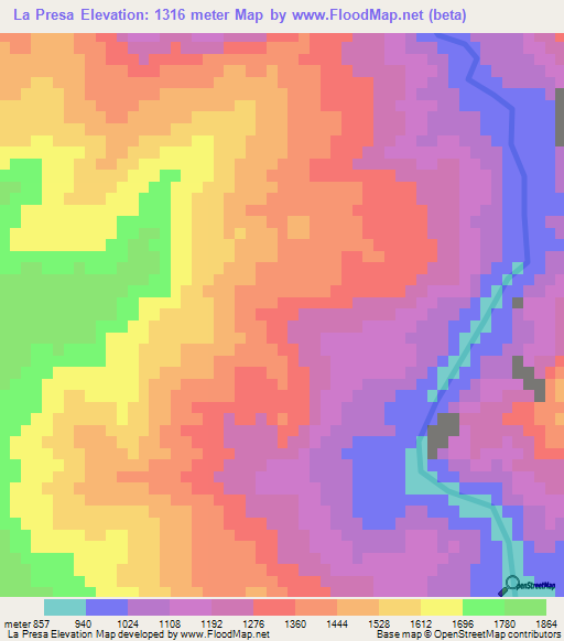 La Presa,Mexico Elevation Map