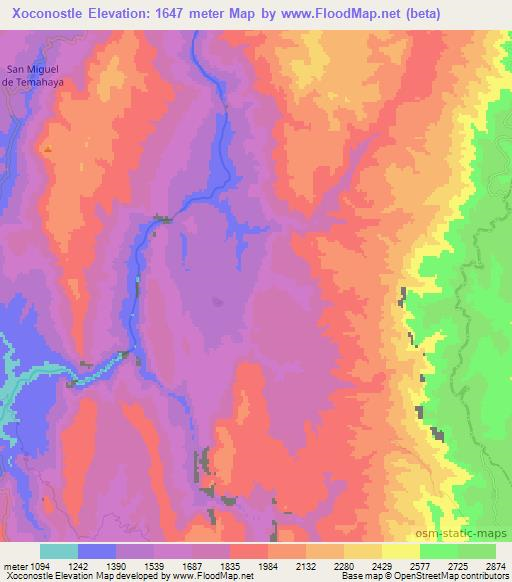 Xoconostle,Mexico Elevation Map