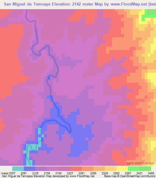 San Miguel de Temoaya,Mexico Elevation Map