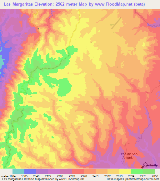 Las Margaritas,Mexico Elevation Map