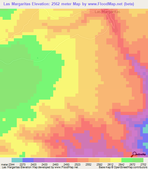 Las Margaritas,Mexico Elevation Map