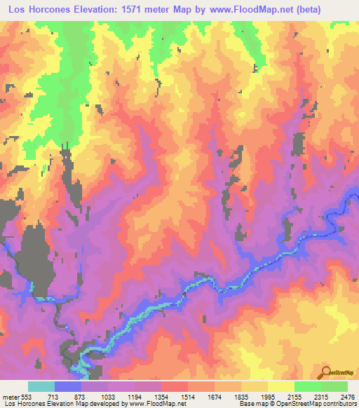 Los Horcones,Mexico Elevation Map