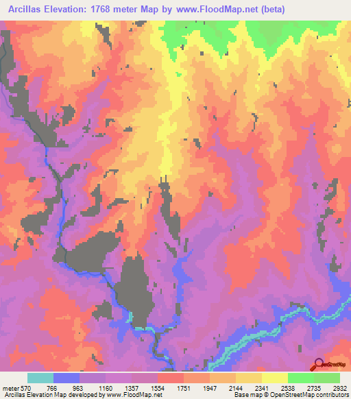 Arcillas,Mexico Elevation Map