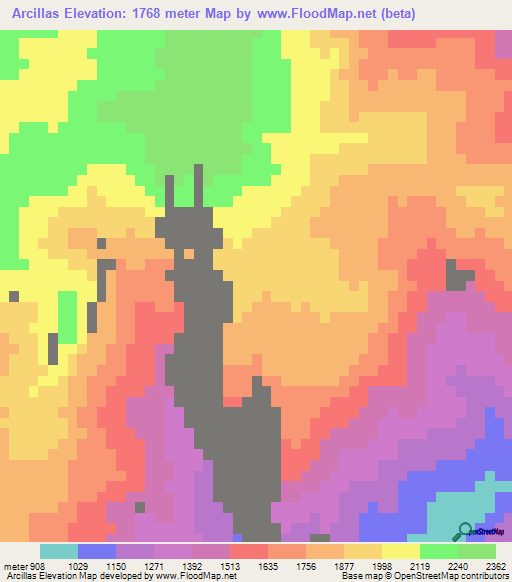 Arcillas,Mexico Elevation Map