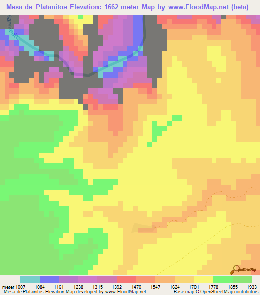 Mesa de Platanitos,Mexico Elevation Map