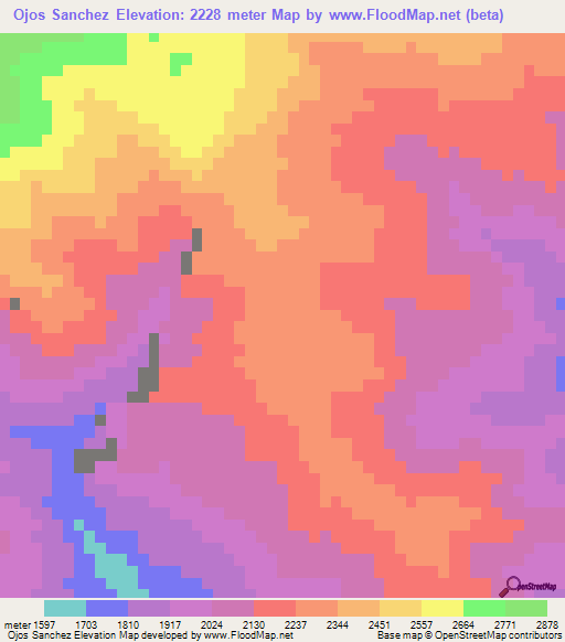 Ojos Sanchez,Mexico Elevation Map