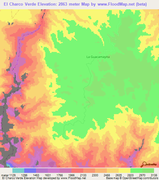 El Charco Verde,Mexico Elevation Map