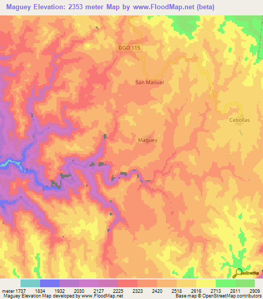 Maguey,Mexico Elevation Map