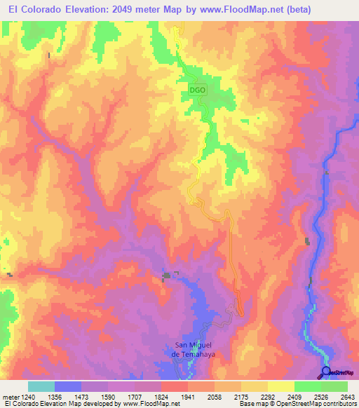 El Colorado,Mexico Elevation Map