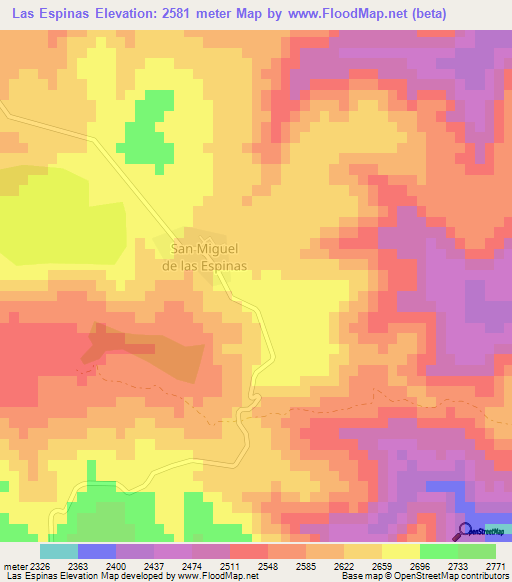 Las Espinas,Mexico Elevation Map