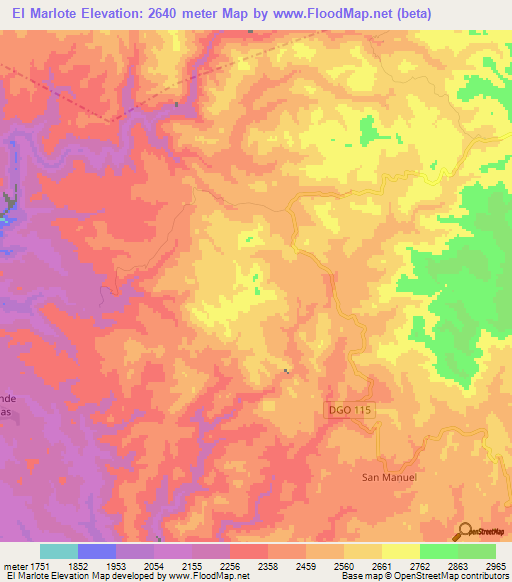 El Marlote,Mexico Elevation Map